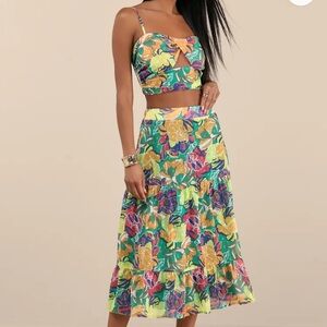 Lulu's Vibrant Floral Skirt Set in Yellow and Green